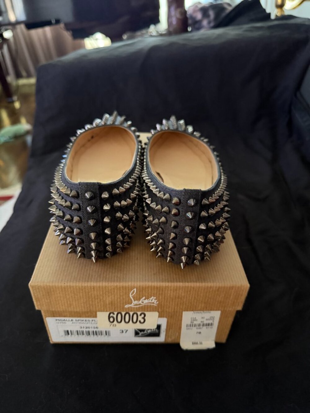 Christian Louboutin Pigalle Spikes Flats Black Anthracite Silver Studded Size 37 - Picture 5 of 9